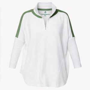 Tuckernuck TNUCK Sport Amelie Quarter Zip Pullover White French Green M/L NWT